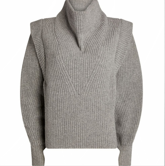 Isabel Marant poppy ribbed gray cashmere wool blend turtleneck sweater - Picture 5 of 14